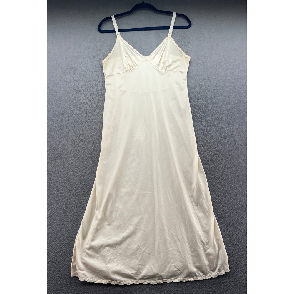 VTG Dixie Belle Slip Dress Cream Lace Trim Antron III Nylon Maxi Size 38